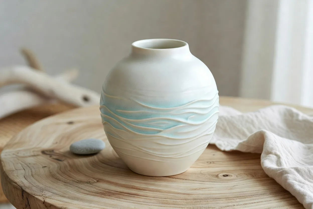 手作りの波模様セラミック花瓶