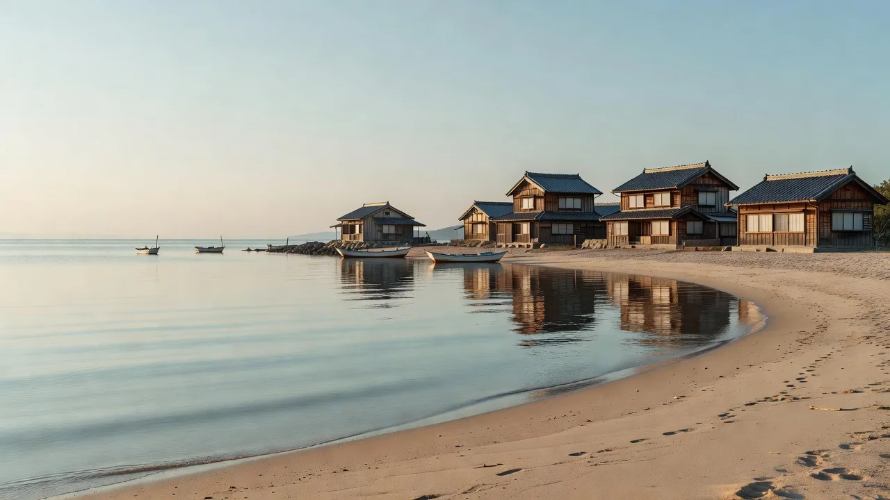 海辺に並ぶ木造の家々と静かな入り江